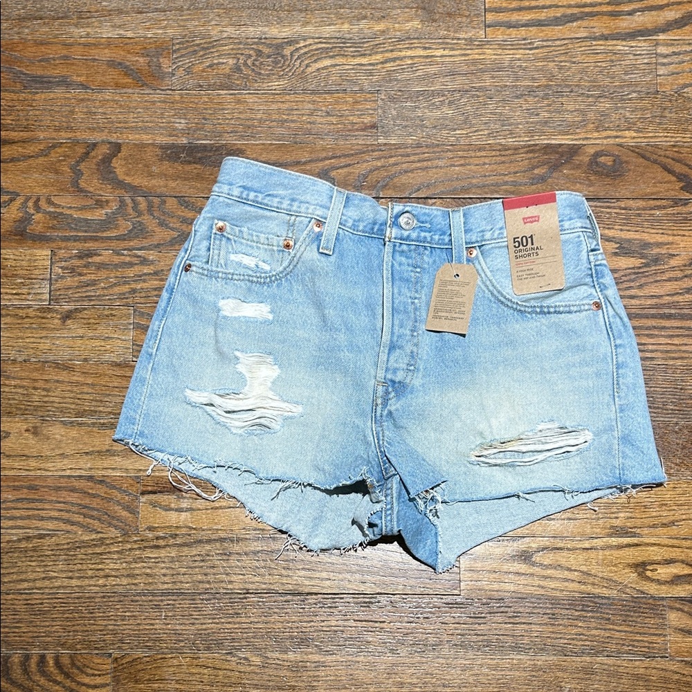 Levi's 501 Original Light Blue Distressed Denim Cutoff Shorts